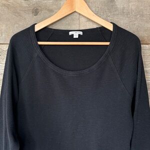 James Perse Women’s Raglan‎ Long Sleeve Thermal Waffle Knit Tee Black Casual M